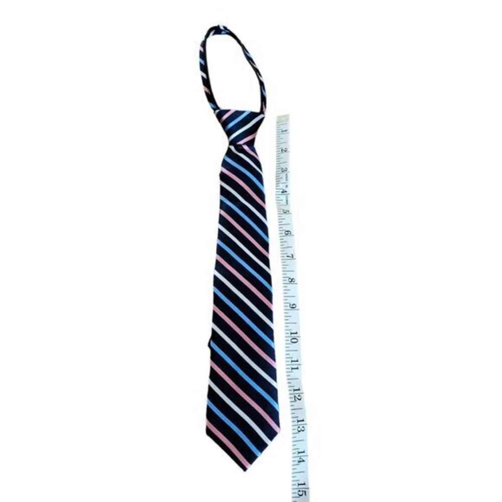 Dillards Class Club Gold Label Boy's Tie Stripe Navy Blue Pink White‎ NEW